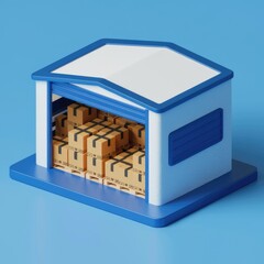 Poster - A miniature warehouse with its loading dock open, revealing neatly stacked cardboard boxes.