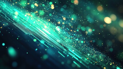 Poster - Dynamic light particles dancing in abstract digital space virtual environment graphic design futuristic view