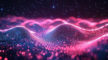 Fototapete - Illuminating digital waves abstract landscape visual art cosmic environment vibrant viewpoint data visualization concept