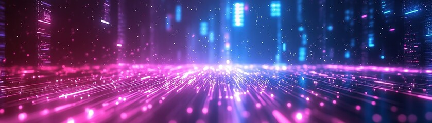 Fototapete - Dynamic light trails digital realm abstract visuals futuristic environment wide-angle view concept of motion