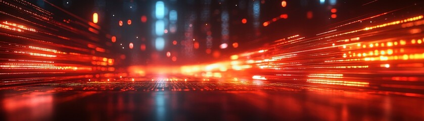Poster - Dynamic light trails of technology in a futuristic cityscape digital art nighttime abstract perspective