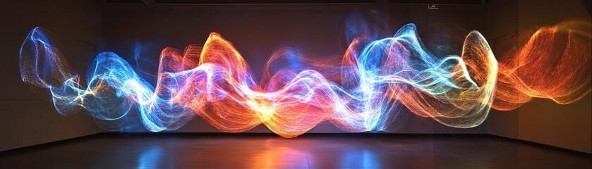Poster - Dynamic light waves display art gallery digital art contemporary space eye-level view visual innovation