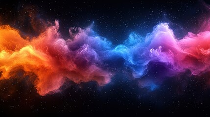 Poster - Dynamic colorful smoke waves abstract background digital art dark environment wide viewpoint visual concept