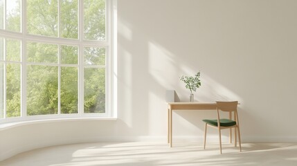 Poster - Bright Home Office with Minimalist Design and Natural Light Enhancements