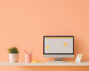 Aufkleber - Modern Digital Workspace with Calendar and Organization Tools on Minimalist Desk
