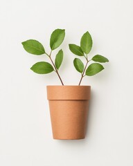 Poster - Minimalist Plant in Terracotta Pot Against White Background Modern Botanical Stock Image