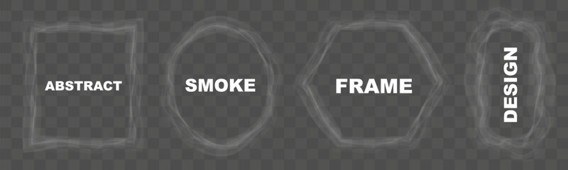 Poster - Set of abstract smoke frames in various shapes (square, circle, hexagon, freeform) on transparent background. Soft wispy effect suitable for modern, elegant, or mysterious designs.