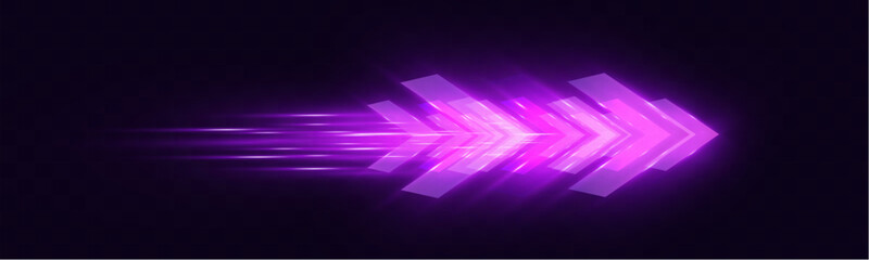 Poster - Light and speed dynamic glowing arrow on dark background, futuristic design with vibrant colors and motion effects, suitable for technology, progress, or direction concepts.	