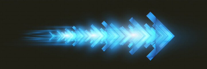 Aufkleber - Light and speed dynamic glowing arrow on dark background, futuristic design with vibrant colors and motion effects, suitable for technology, progress, or direction concepts.	