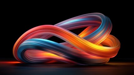 Poster - Dynamic interwoven streams of glowing neon light twisting in a dark environment for modern art display