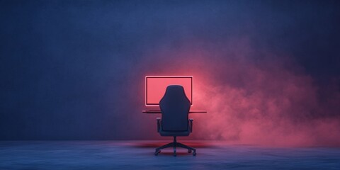Poster - Futuristic Home Office Setup with RGB Lighting and Modern Technology