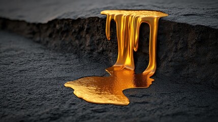 Poster - Liquid gold dripping and blending into surface abstract art artistic environment close-up view dynamic concept
