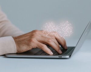 Aufkleber - Modern Digital Interaction Hands Typing on Laptop with Soft Minimalist Lighting