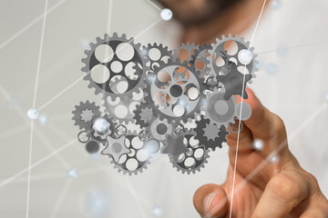 Poster - gear system data. Connecting lines and dots.Big data visualization