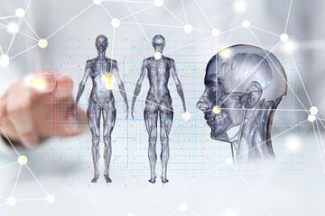 Poster - medical network connection with modern virtual screen, medical technology network concept.