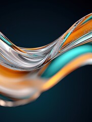 Poster - Fluid motion art dynamic silver and teal waves abstract digital design dark background creative concept