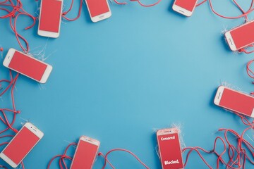 Aufkleber - Digital Censorship Cracked Screens and Security Measures in a Modern Tech Flat Lay