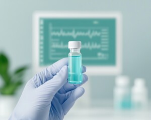 Aufkleber - Innovative Medical Research Gloved Hands Holding a Test Tube with Blue Liquid in Modern Laboratory Setting