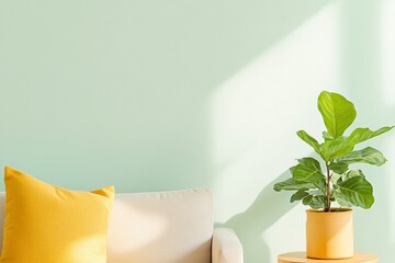 Poster - Cozy Therapy Space Inviting Room with Couch, Cushions, and Plant in Soft Lighting