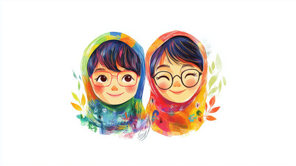 two children with colorful