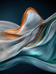 Poster - Dynamic liquidlike streaks of glowing silver and teal flowing through abstract space digital art modern aesthetic