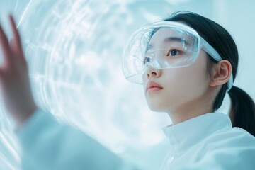 Aufkleber - Futuristic Classroom South Korean Student Engages with Holographic Technology in Cinematic Setting