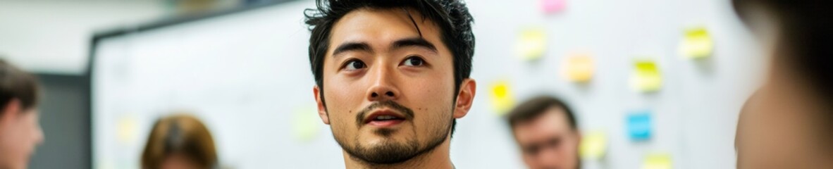 Poster - Asian Male Leading Project Brainstorming Session in Modern Office