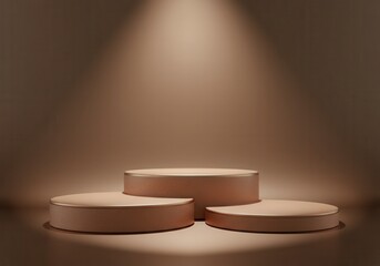 Poster - Three round podiums of different sizes, illuminated by a spotlight, create a captivating stage for product displays