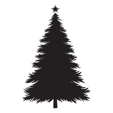 Christmas Tree Winter Snowflake Silhouette Vector on White Background