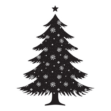 Christmas Tree Winter Snowflake Silhouette Vector on White Background