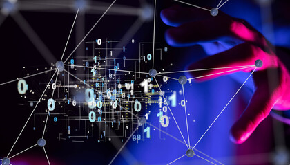 Poster - Neural network 3D illustration. Big data and cybersecurity