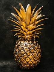 Aufkleber - Luxurious golden pineapple with a striking texture against a dark backdrop. Generative AI