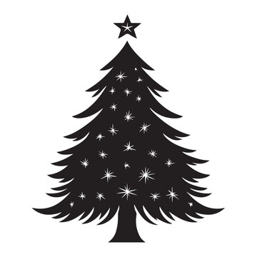 Christmas Tree Winter Snowflake Silhouette Vector on White Background