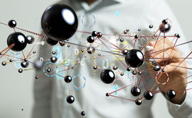 Poster - Neural network concept. Connected cells with links. - connection