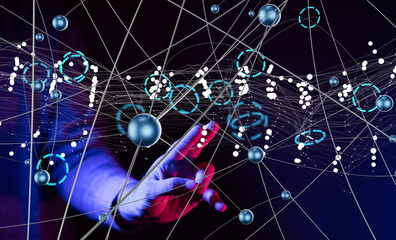 Fototapete - Global network. Blockchain. 3D illustration. Neural networks and artificial intelligence. Abstract