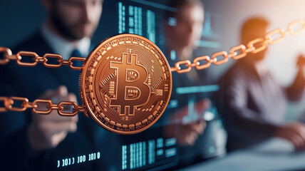 Poster - Digital currency concept with blockchain technology and professionals