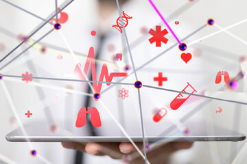 Leinwandbilder -  Ui icon medical in hospital with medical technology network concept - 3d
