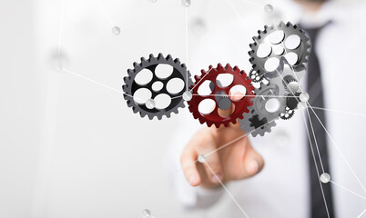 Poster - gear Technology background. Big data concept. Binary