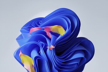 Poster - Abstract blue form with pink and yellow accents, layered and flowing, creating a dynamic visual.