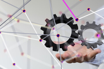 Poster - gear system data. Connecting lines and dots.Big data visualization  - 3d