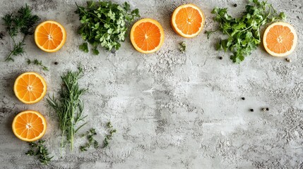 Aufkleber - Vibrant Spring Flat Lay of Citrus and Herbs on Textured Background