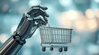 © Iris - a robot hand holding shopping cart, concept of futuristic ai tech shopping experience