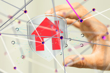 Poster - home iot - Neural network 3D illustration. Big data and cybersecurity - 3d