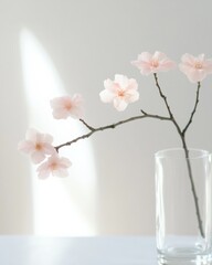 Poster - Elegant Peach Blossom Arrangement in Glass Vase with Pastel Background