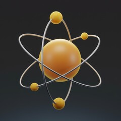 Aufkleber - A stylized 3D model of an atom, showcasing a central nucleus orbited by electrons.