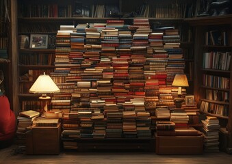 Poster - Cozy Reading Nook with Vintage Books and Warm Lamp Light