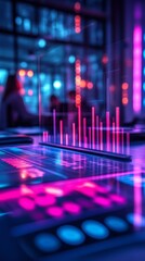 Aufkleber - Futuristic Data Analysis in a Neon-Lit Office with Transparent Graphs
