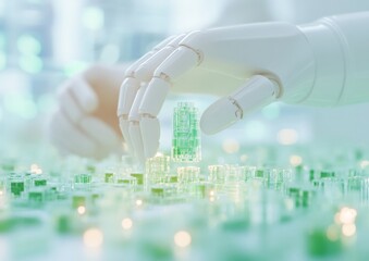 Poster - Robotic Precision in Eco-Friendly Tech Assembly Futuristic Cyberpunk Innovation