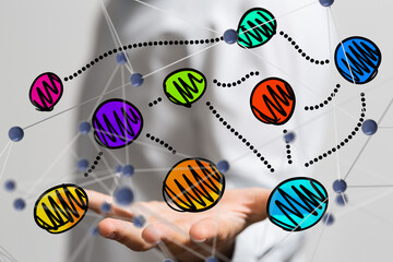 Poster - Global network. Blockchain. 3D illustration. Neural networks and artificial intelligence. Abstract