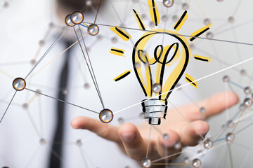 Poster - lamp idea holding in hand 3d